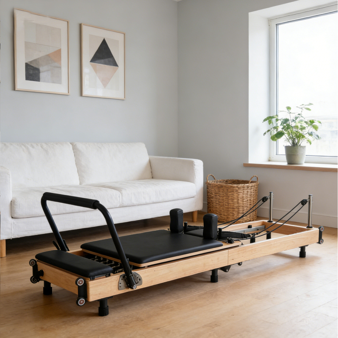 Pilates & Yoga Vida - Space-Saving Foldable Oak Pilates Reformer with